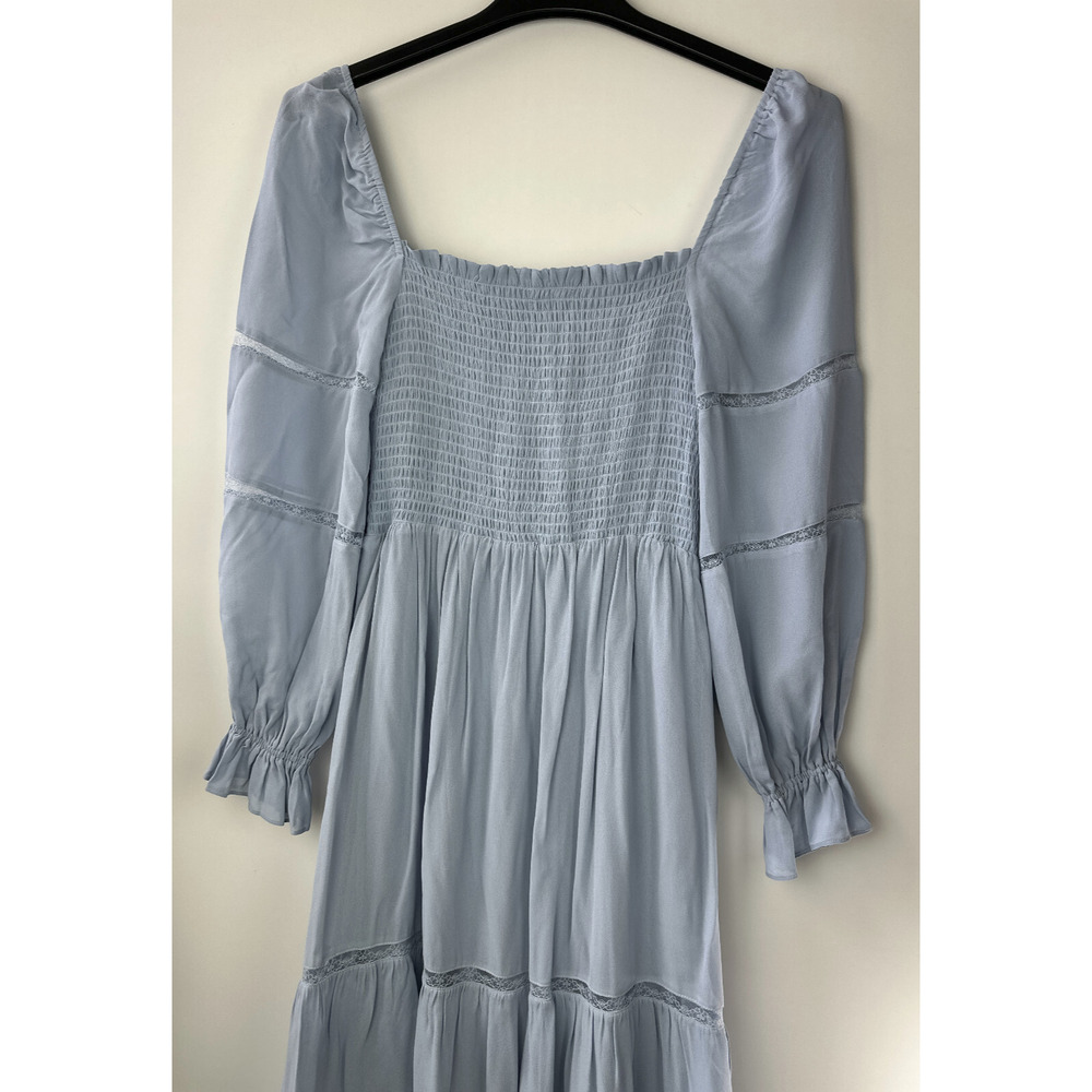 Reformation Jessy Dress Smocked Midi Dress Mineral Blue Boho Women's Size 6 - Picture 13 of 16